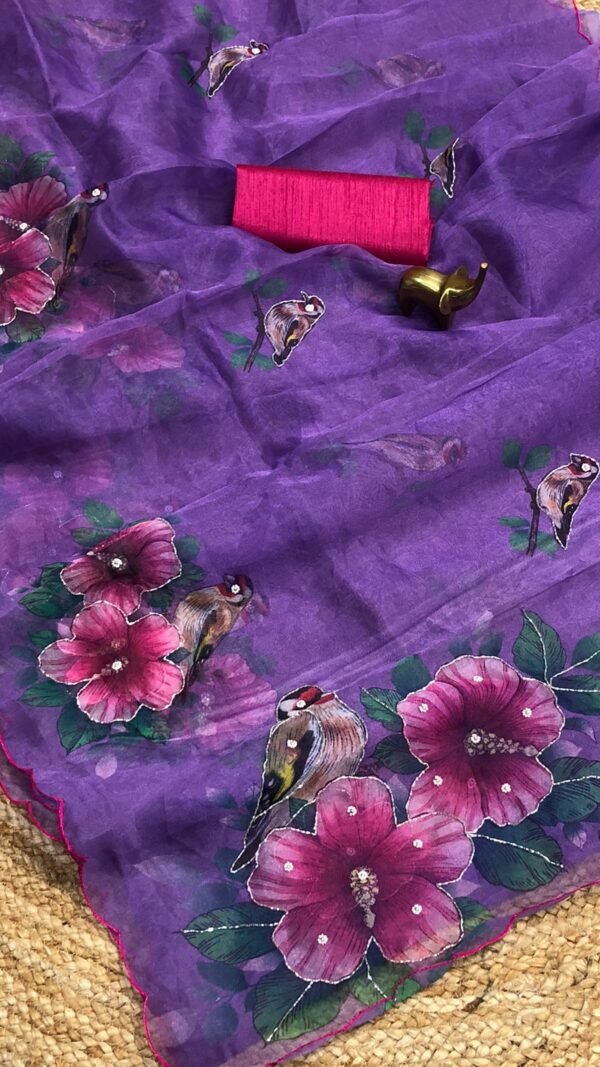 Beautiful Soft Pure Organza Handwork Sarees 2
