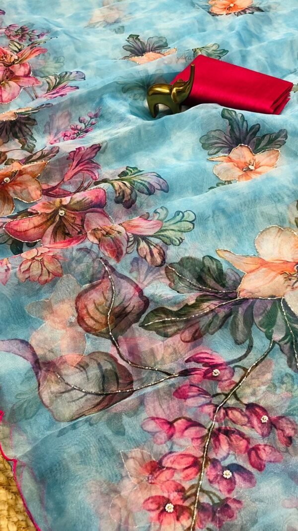 Beautiful Soft Pure Organza Handwork Sarees 6