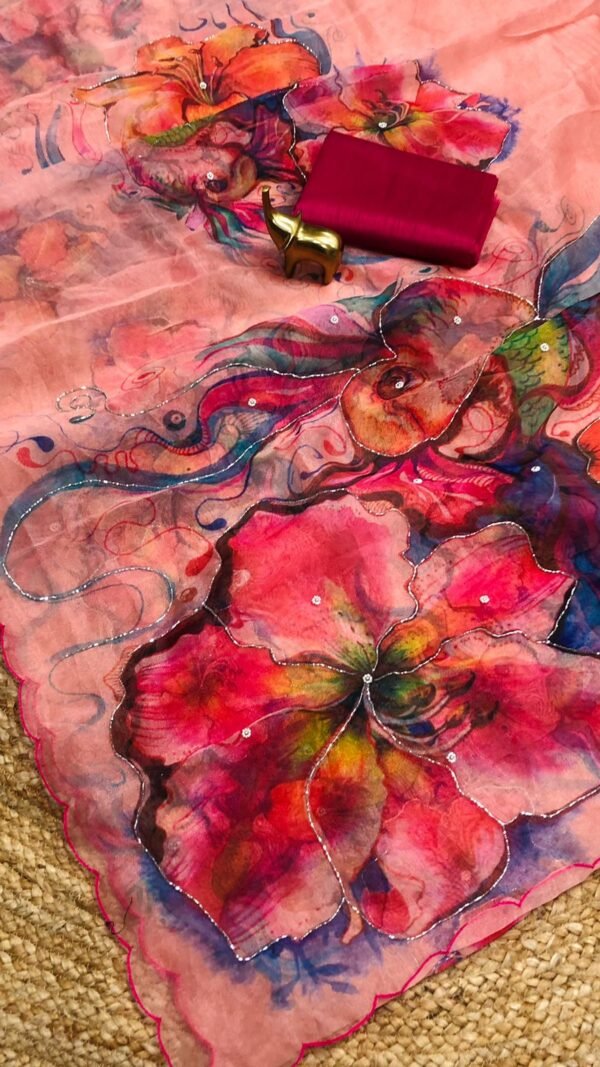 Beautiful Soft Pure Organza Handwork Sarees