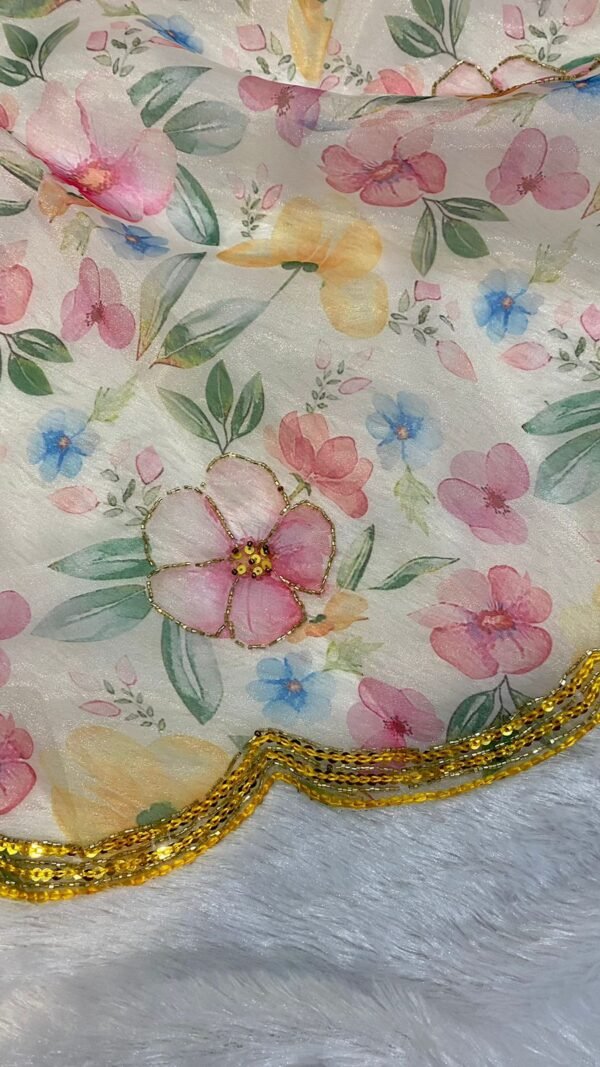 Pure Organza Floral Digital Print Saree with Handwork