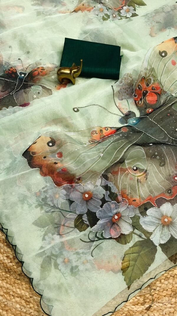 Beautiful Soft Pure Organza Handwork Sarees 7 Here We Go With Beautiful Soft Pure Organza Handwork SareesFor Your Upcoming Festive Or Party Or Marriage Entry... 😊It Has All Over Digital Print With Handwork (Khatli) Work On Digital Printed Saree. 😊Saree Having All Side Aarco Work With Contrast Matching Saree:-5.5 Mtr Blouse:-Banglori Saree Is Made With Fully Handwork No Any Machinework 100% Original Product Don’t CompèreTo Replica Product Price (₹) : 1980/- Free Shipping