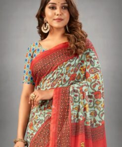 Bridal Wear Designer Sarees Ajrakh Digital Print Muslin fabric Saree