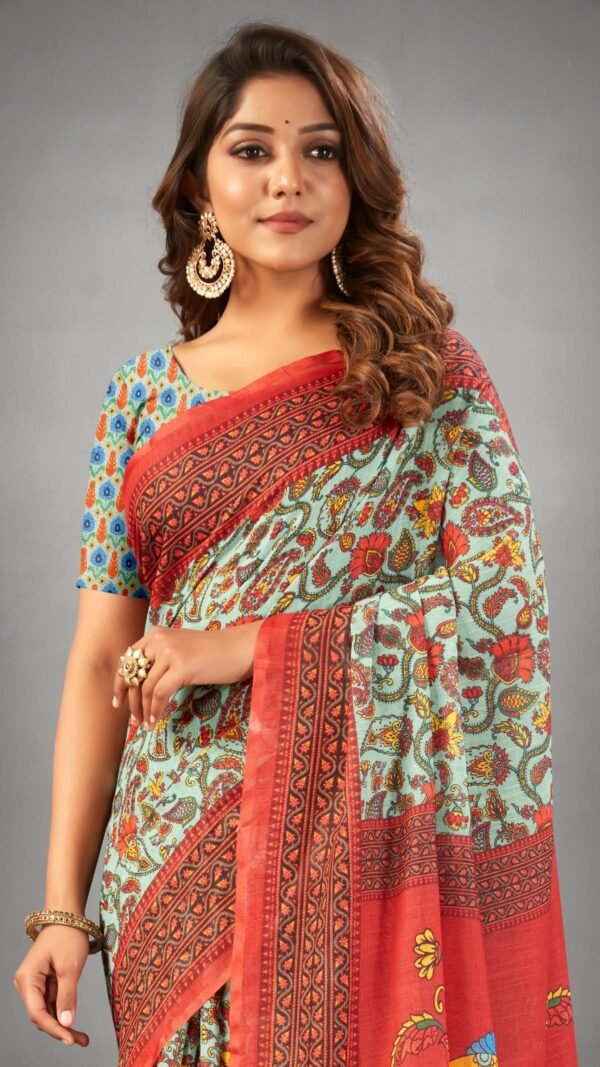 Bridal Wear Designer Sarees Ajrakh Digital Print Muslin fabric Saree