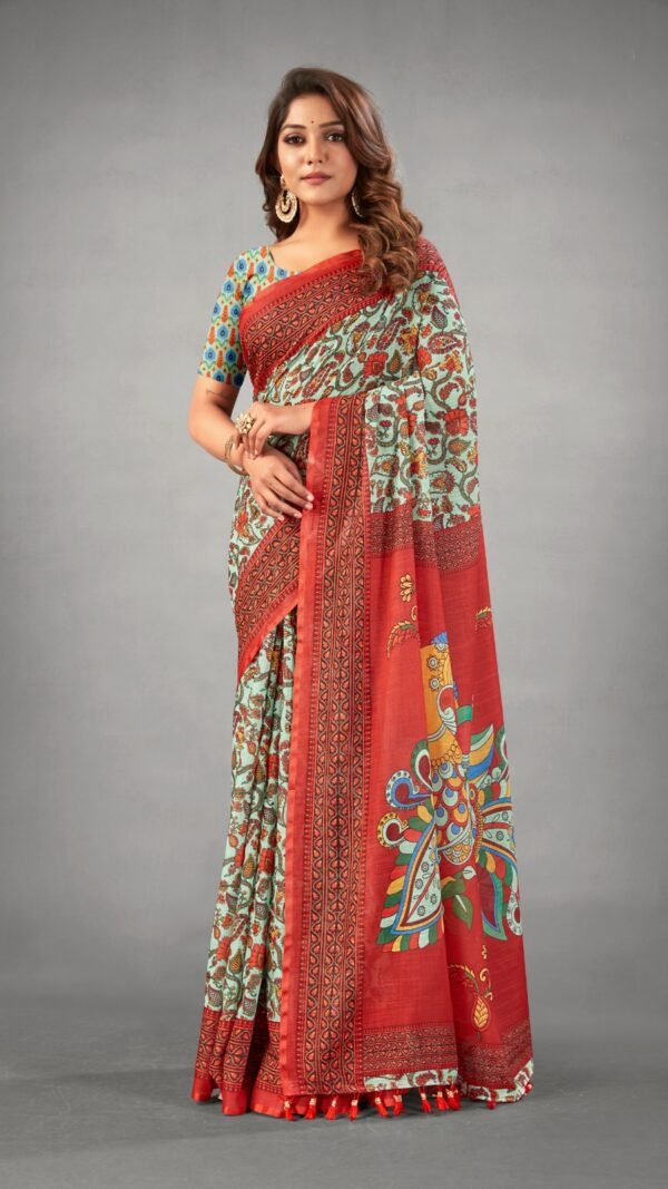 Bridal Wear Designer Sarees Ajrakh Digital Print Muslin fabric Saree