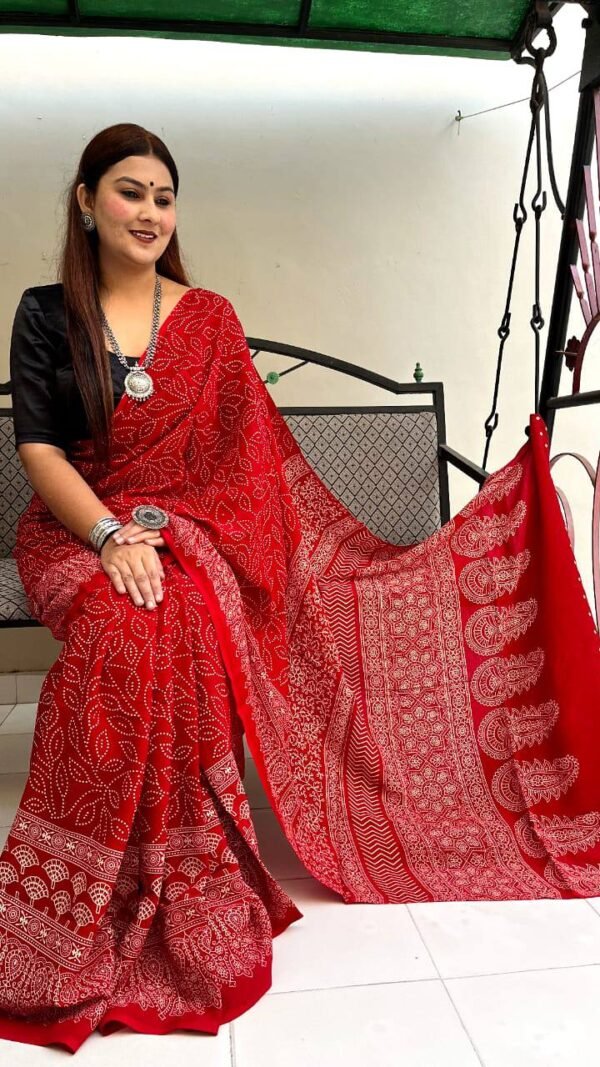 Designer Sarees Ideas Ajrakh Digital Print Muslin fabric Saree