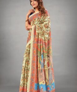 Designer Sarees New Collection Ajrakh Digital Print Muslin fabric Saree