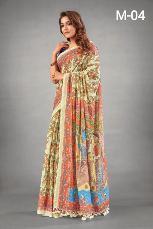 Designer Sarees New Collection Ajrakh Digital Print Muslin fabric Saree