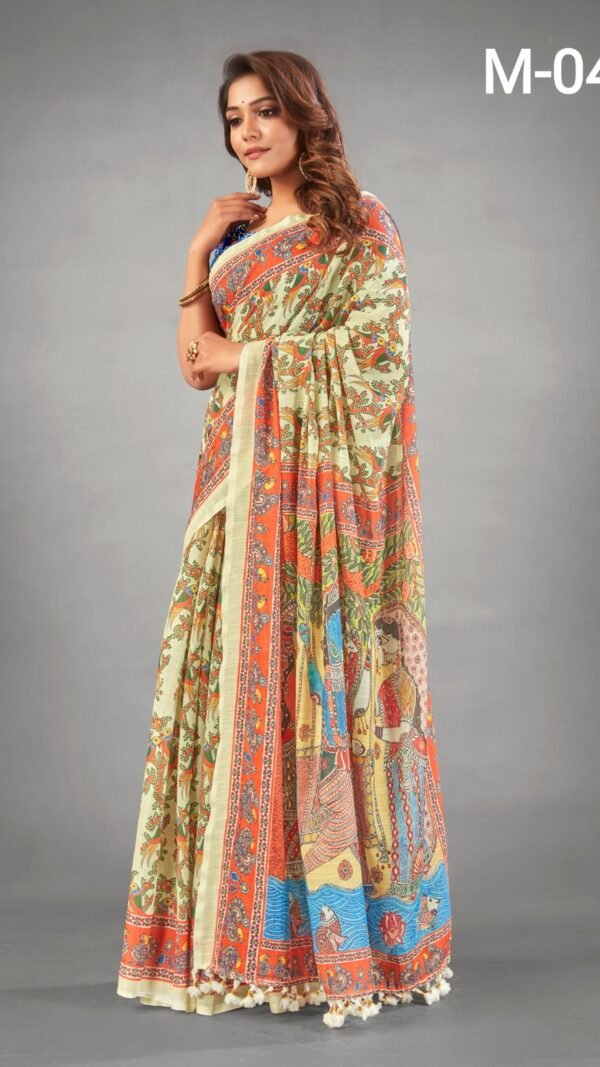 Designer Sarees New Collection Ajrakh Digital Print Muslin fabric Saree