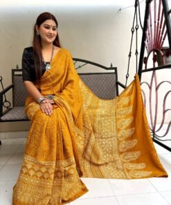 Designer Sarees Ready To Wear Ajrakh Digital Print Muslin fabric Saree