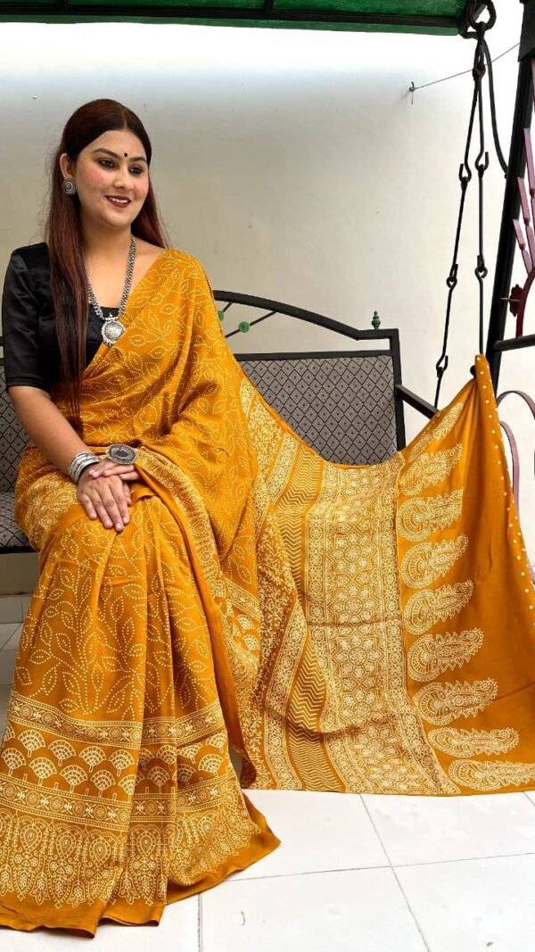 Designer Sarees Ready To Wear Ajrakh Digital Print Muslin fabric Saree