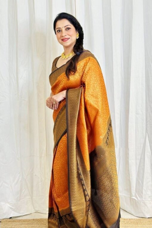 Designer SareesFor Reception For Bride Soft Lichi Silk Saree
