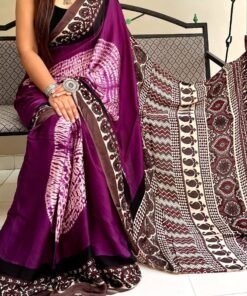 Designer SareesIn Surat Ajrakh Digital Print Muslin fabric Saree