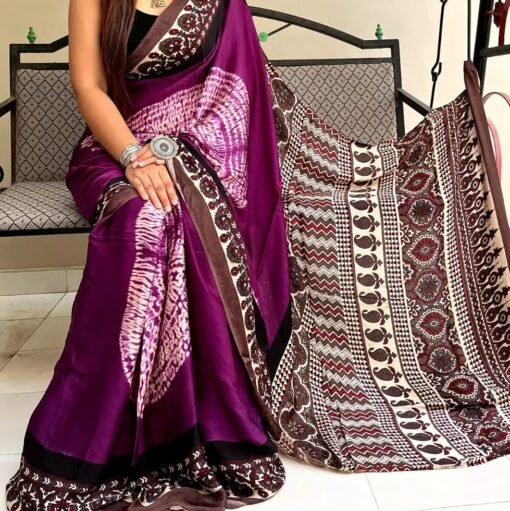 Designer SareesIn Surat Ajrakh Digital Print Muslin fabric Saree