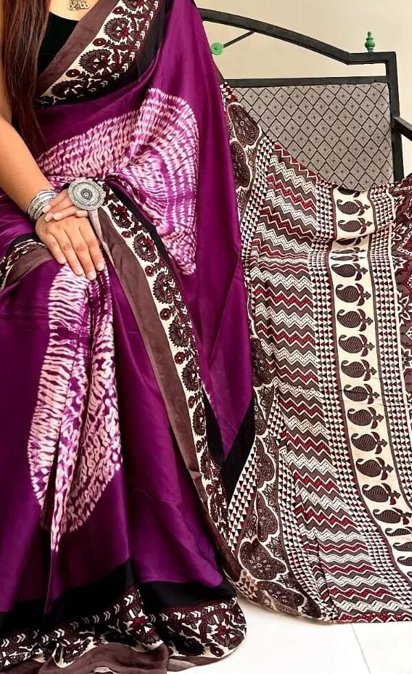 Designer SareesIn Surat Ajrakh Digital Print Muslin fabric Saree