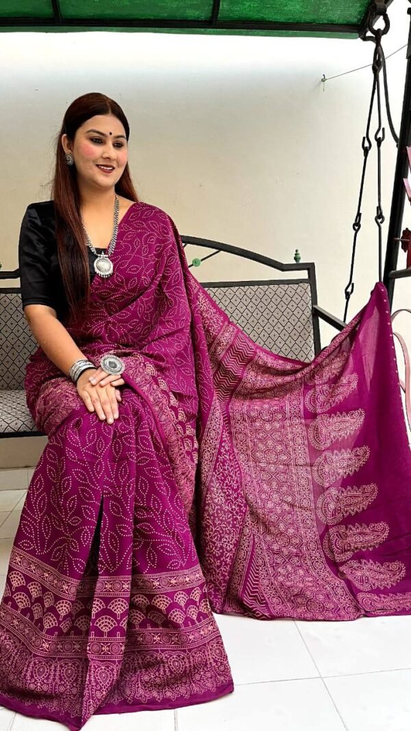 Designer SareesNear Me Ajrakh Digital Print Muslin fabric Saree