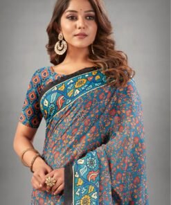 Designer SareesOnMeesho Ajrakh Digital Print Muslin fabric Saree