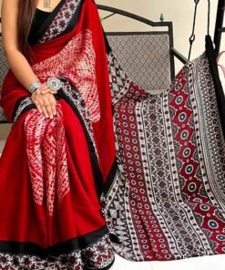 Designer SareesWith Heavy Blouse Ajrakh Digital Print Muslin fabric Saree