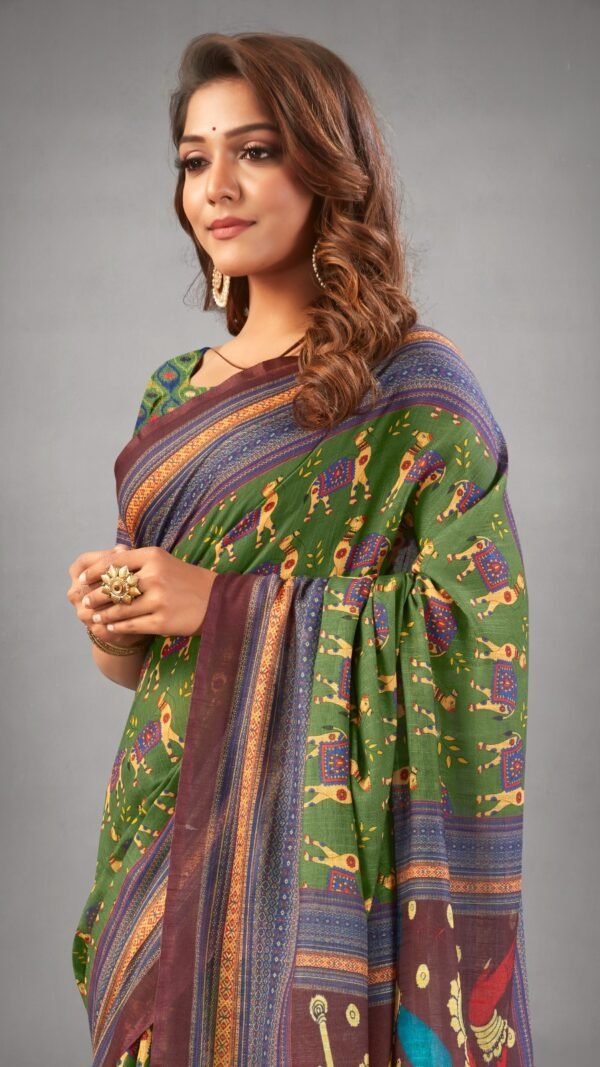 Latest Designer Sarees 2024 Ajrakh Digital Print Muslin fabric Saree