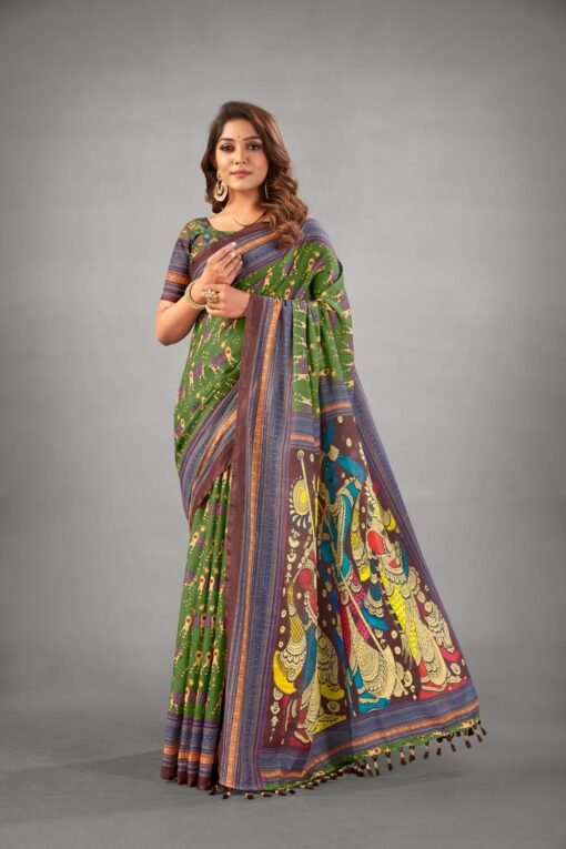 Latest Designer Sarees 2024 Ajrakh Digital Print Muslin fabric Saree